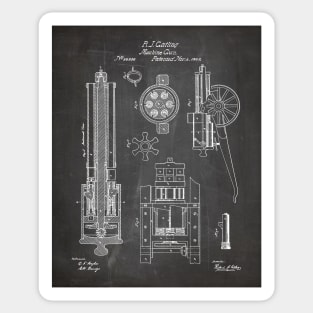 Gatling Machine Gun Patent - Gun Lover Gun Shop Art - Black Chalkboard Sticker